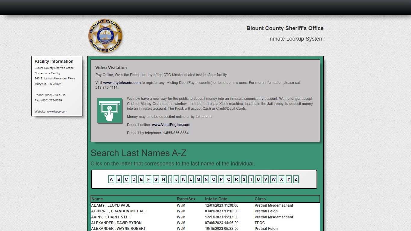 Search A-Z - Currently Booked - bcso.com